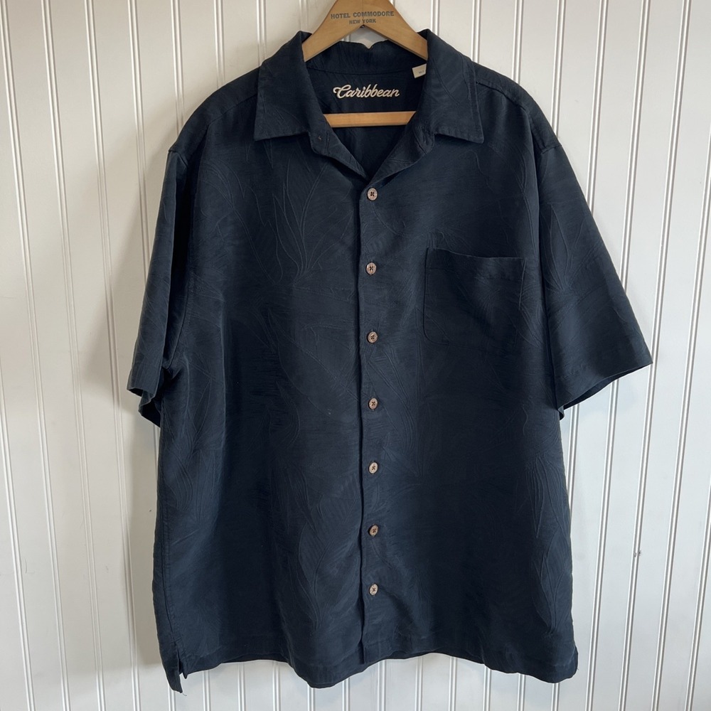 Carribean Men's XLT Shirt Big Black Hawaiian Modal Button Up Short Sleeve